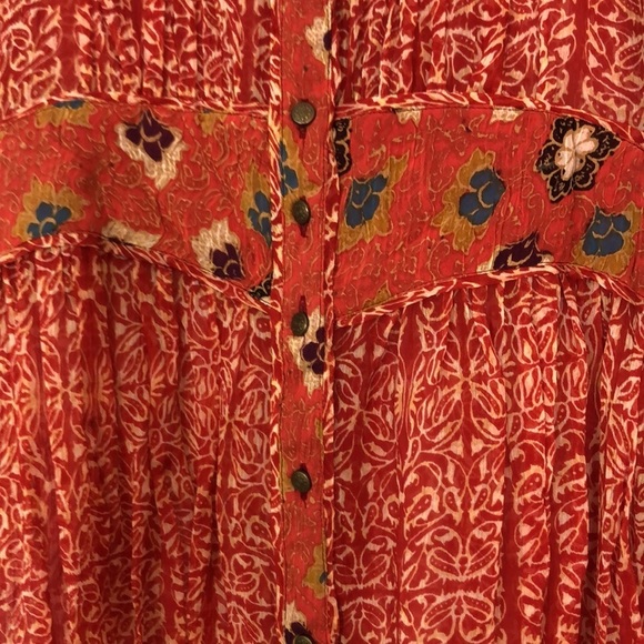 Free People Sheer Floral 3/4 Sleeve Buttons Crinkle Fabric Round Neckline XS - Picture 5 of 13
